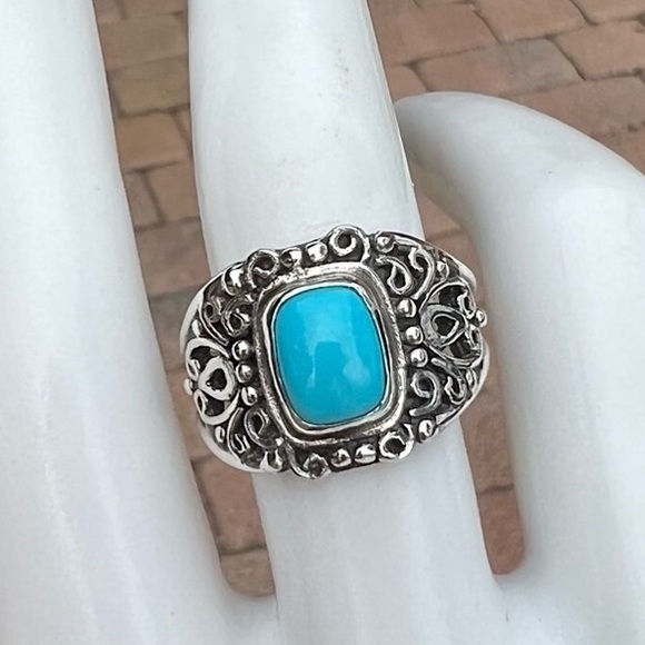 Jewelry - Arizona Sleeping Beauty Turquoise Scrolled Sterling Silver Split Band Ring Sz 8